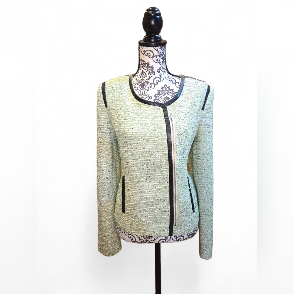 NWT Romeo & Juliet Couture Tweed Moto Style Zip Up Jacket Size L/ Lime MSRP $255